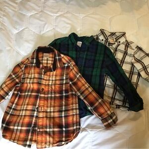 Lot of 3 Gymboree Kids Plaid Shirts - Orange, Green, Black
